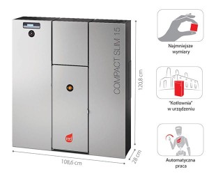 Kocioł na pelet RED Compact Slim 15 (4,0-13,5 kW) CO+CWU z pompą elektroniczną
